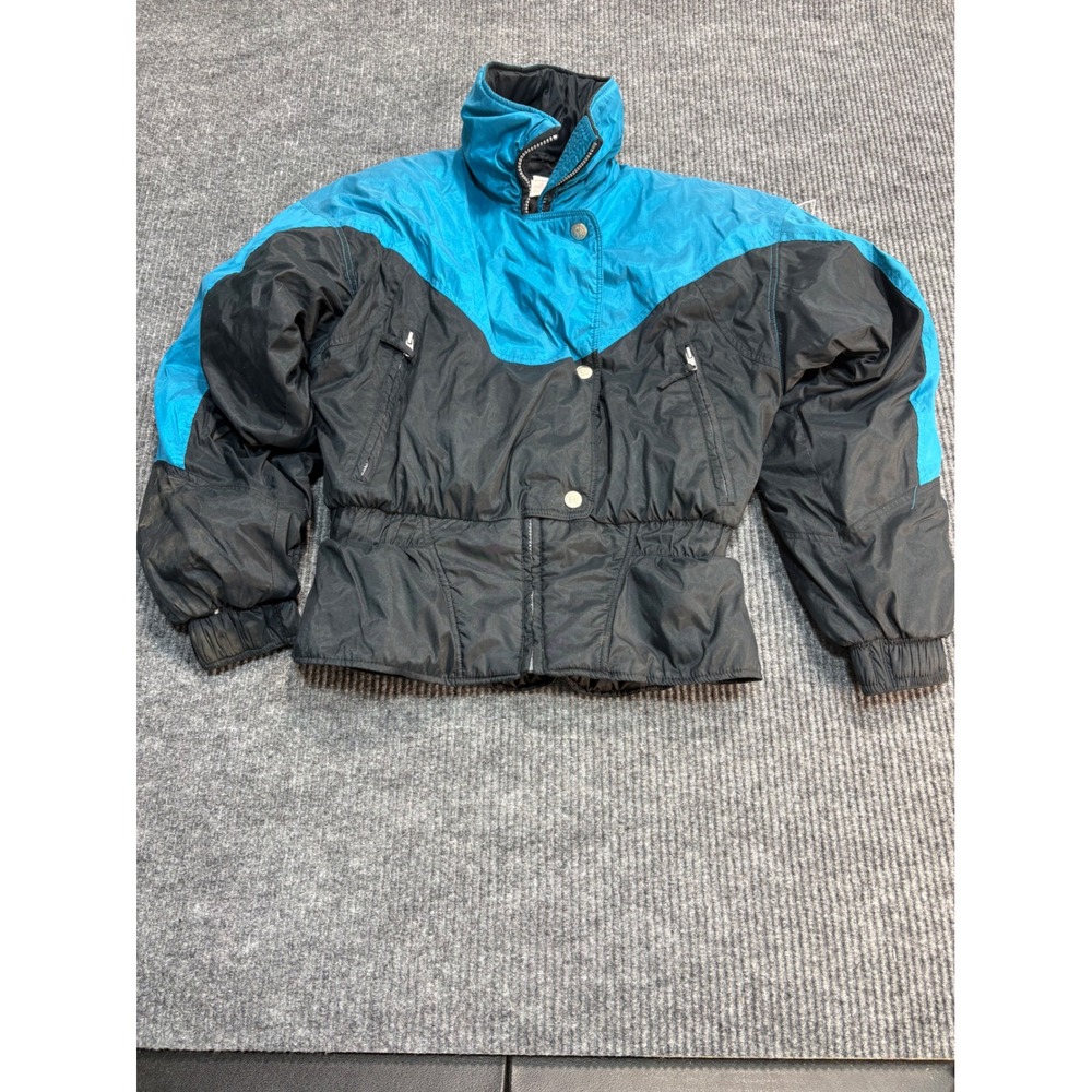 Double Diamond Vintage Ski Jacket Teal Black Colorblock Puffer Womens Small